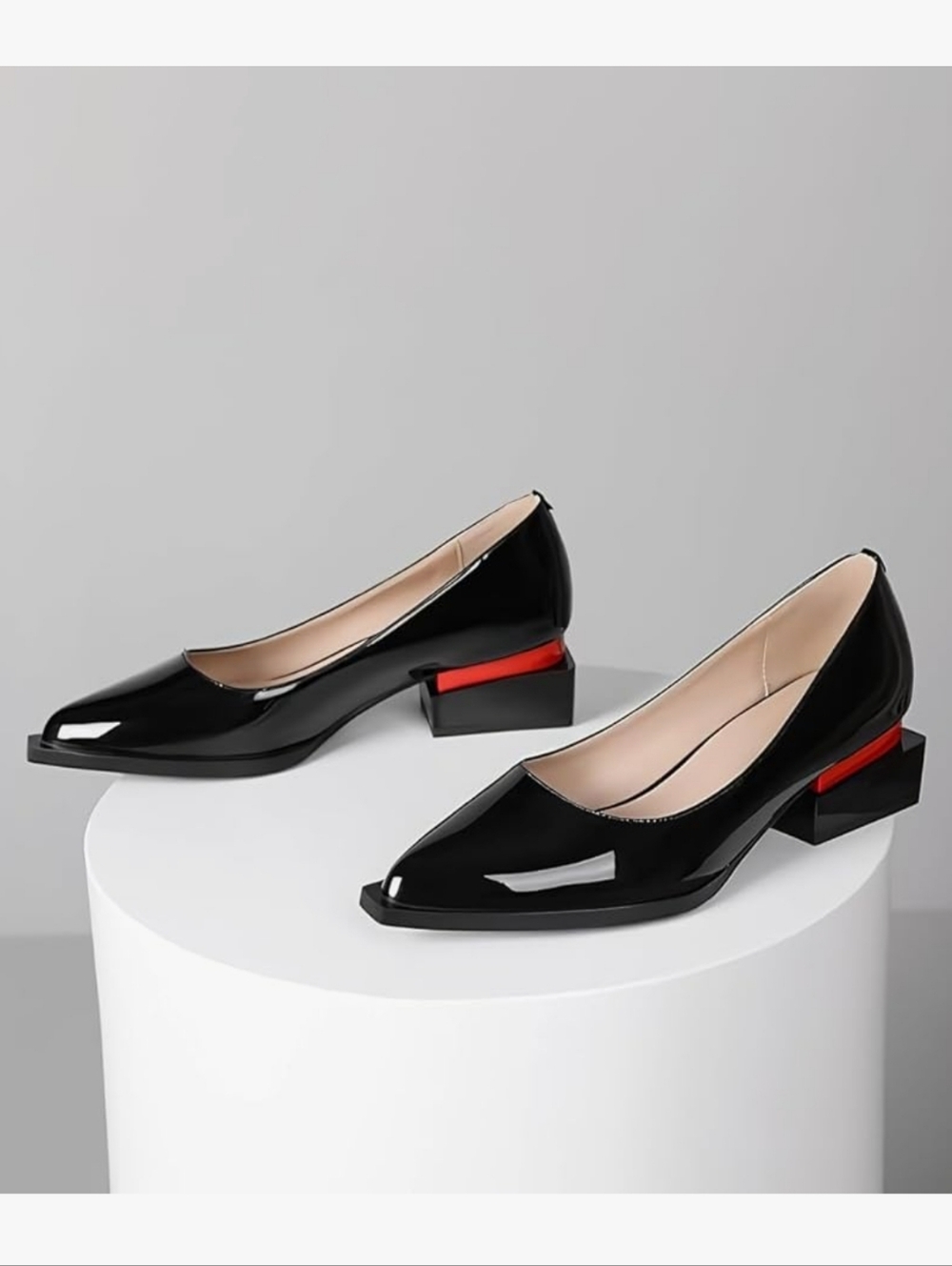 Lingxiaune Patent Leather Dress Shoes Chunky Heel Pumps